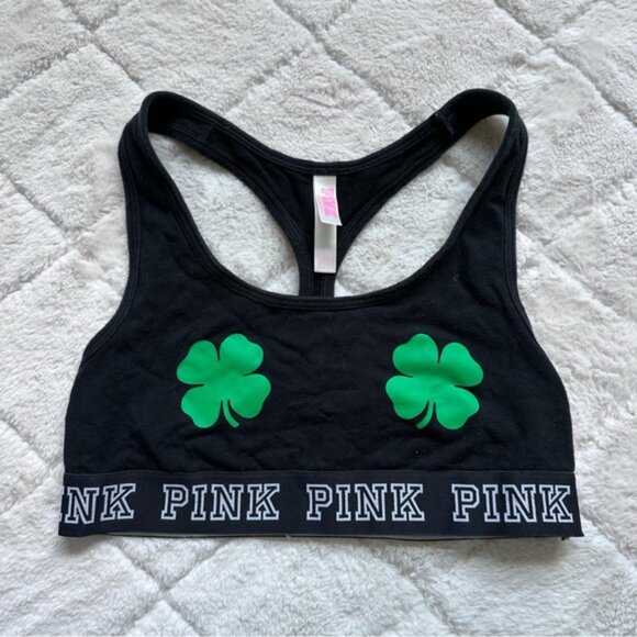 Victoria's Secret PINK | Black & Green "Haut Court" Shamrock Bra | Size Small - Picture 2 of 12